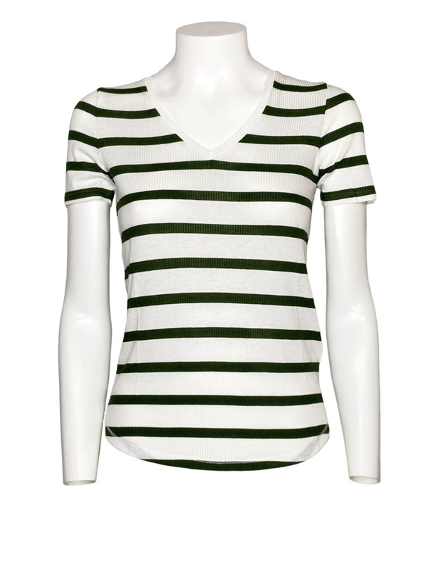 T-shirt scollo v costina rigata viscosa