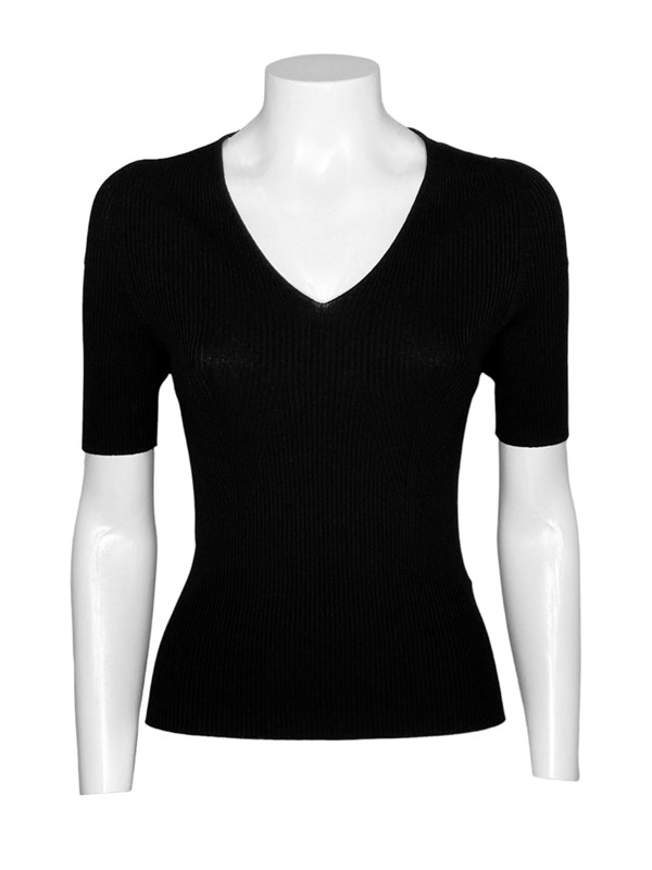 T-shirt scollo v costina viscosa