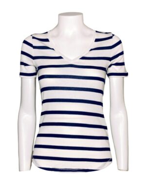 T-shirt scollo v costina rigata viscosa