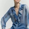 Camicia con volant stampa sfumata