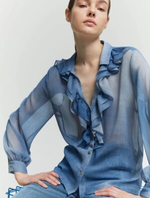 Camicia con volant stampa sfumata