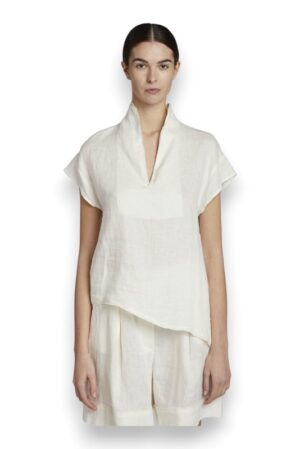 Blusa asimmetrica mezza manica lino