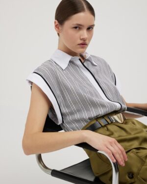 Camicia manica corta rigata+ajour