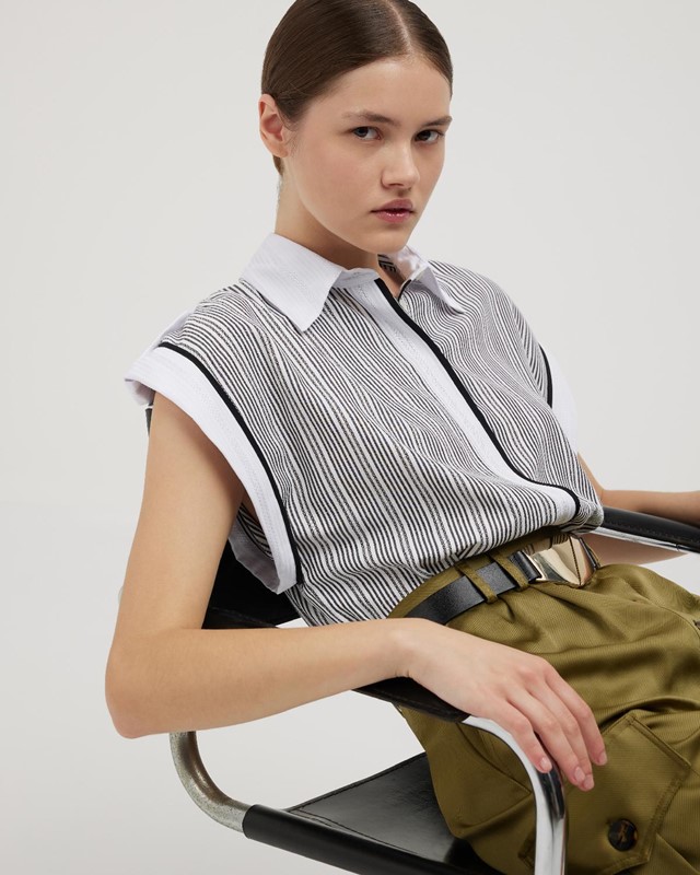 Camicia manica corta rigata+ajour